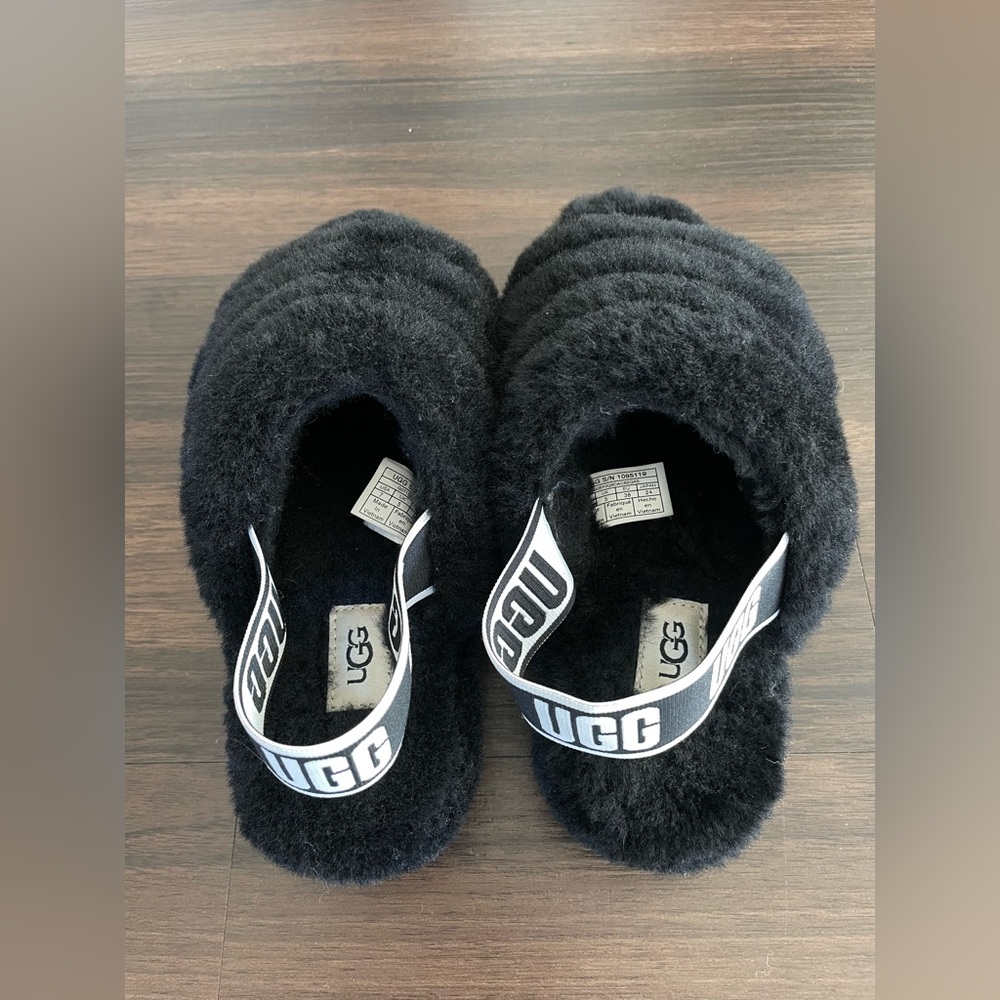 UGG Black Fluffy Sandals - Picture 6 of 8
